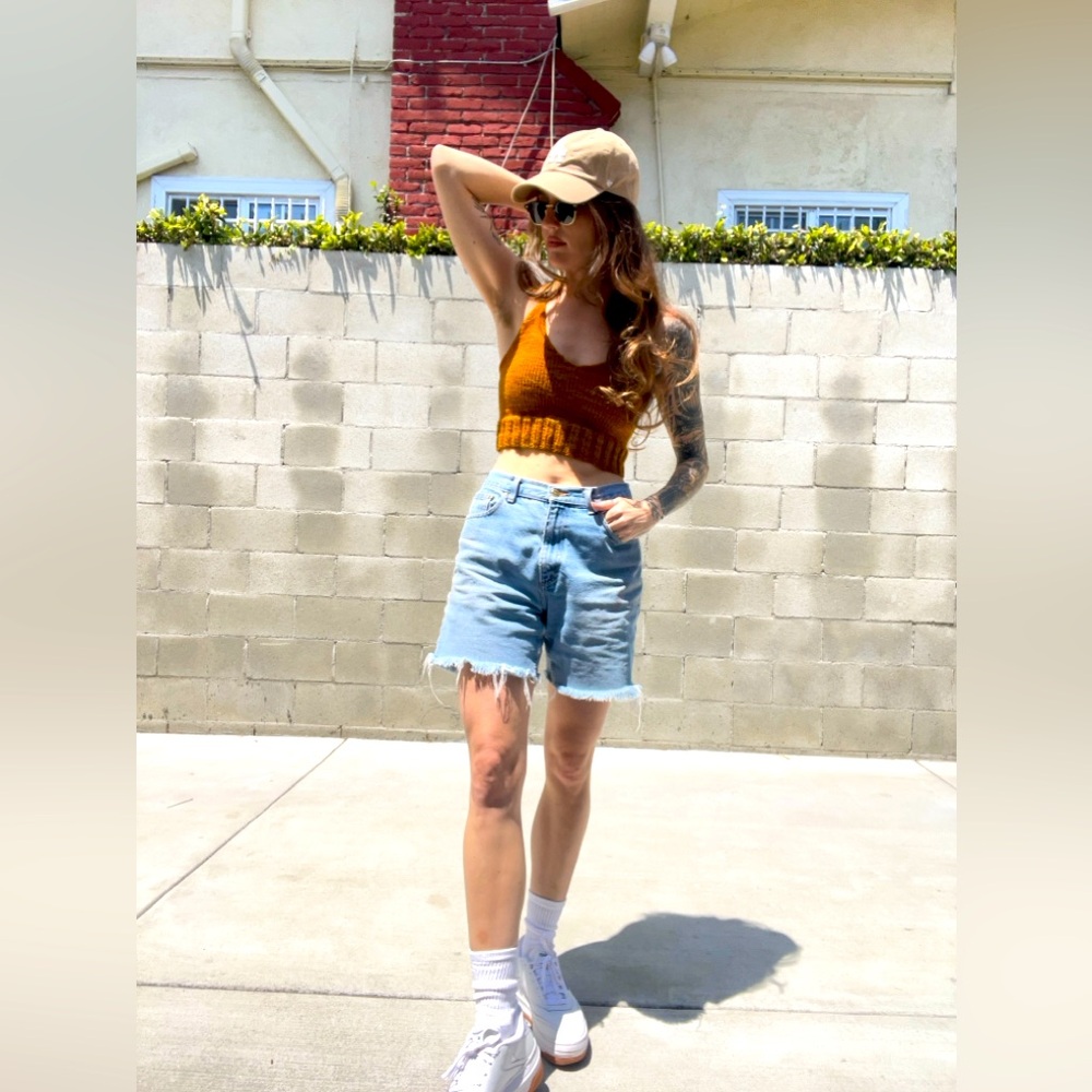 Hand crocheted orange crop top tank top